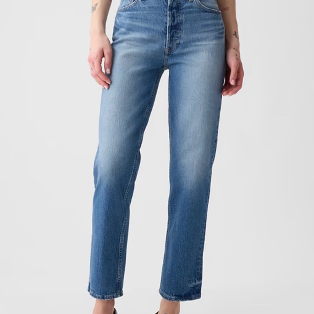Gap cheeky straight high rise jeans, light indigo, size 33/16L